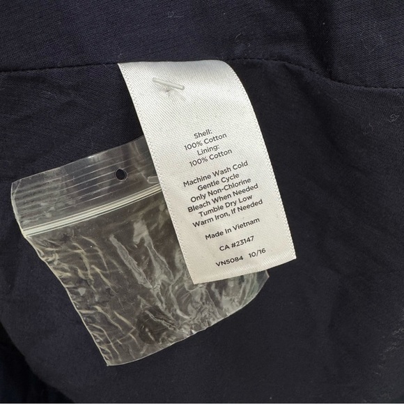 Talbots navy blue ruffle neck button-down, long sleeve shirt dress Sz 12 - Picture 5 of 6